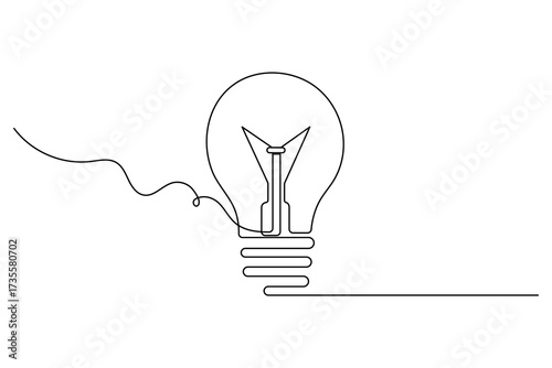 Light Bulb continuous one line drawing of isolated outline vector illustration