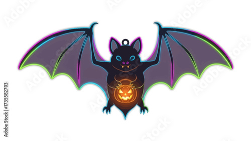 Halloween Bat Illustration: A vividly colored bat with intricate details takes center stage, its wide wings and striking design promising to ignite your imagination with playful, spooky vibes.
