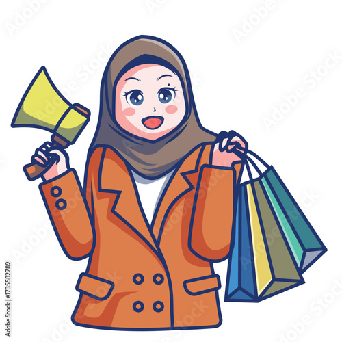 female model wearing hijab promoting her sales