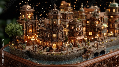 Fototapeta Naklejka Na Ścianę i Meble -  Detailed Miniature City Diorama At Night