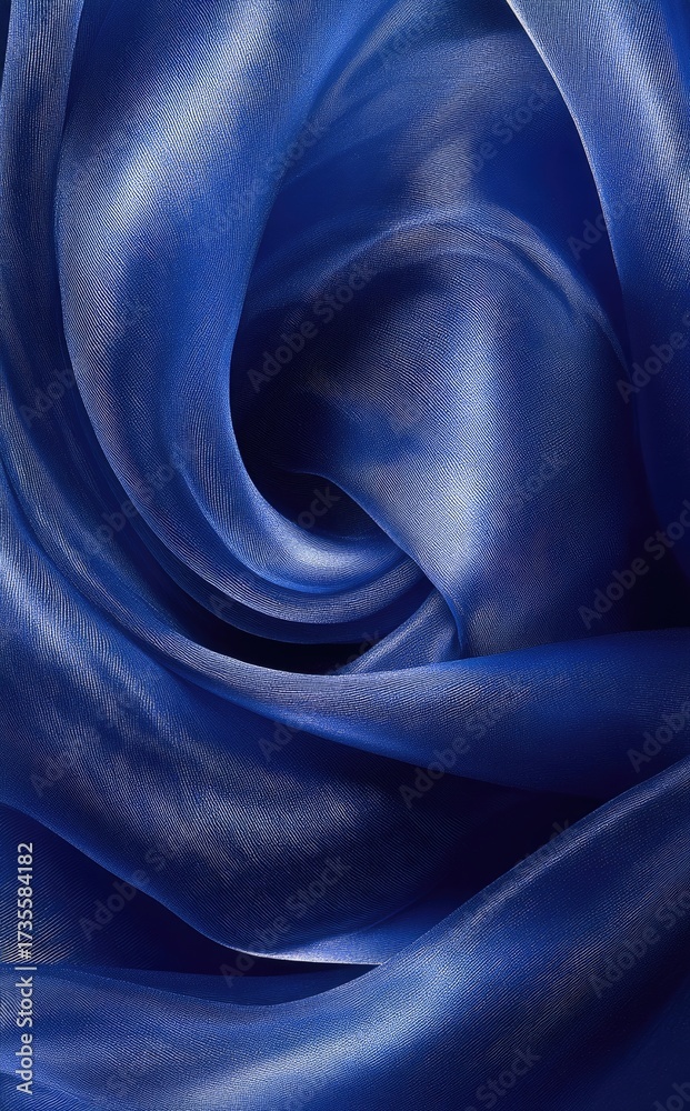 Fototapeta premium Deep blue, flowing fabric, swirled texture