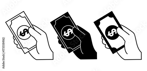 Black outline vector of cash payment symbol with currency note.