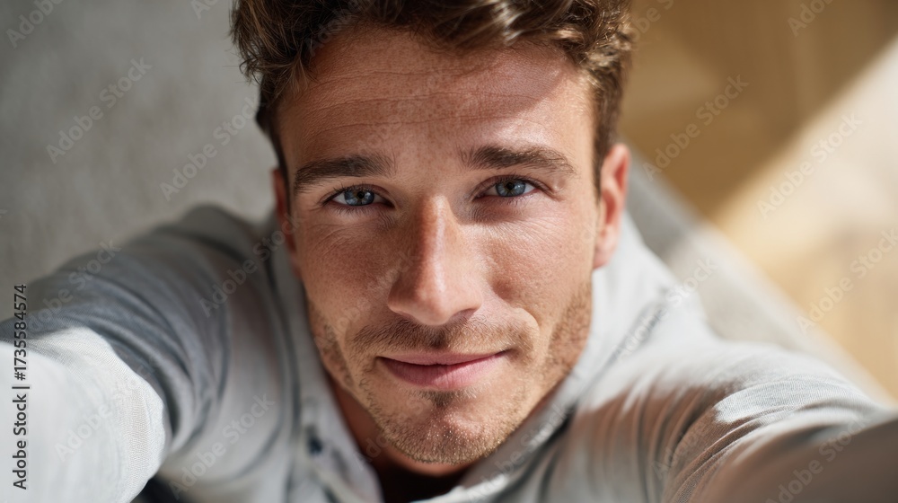 Fototapeta premium Man taking selfie on beach.