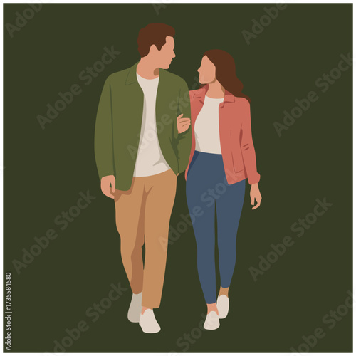 Vector illustration of a man and a woman walking together