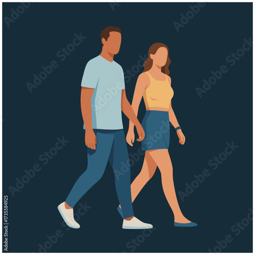 Vector illustration of a man and a woman walking together