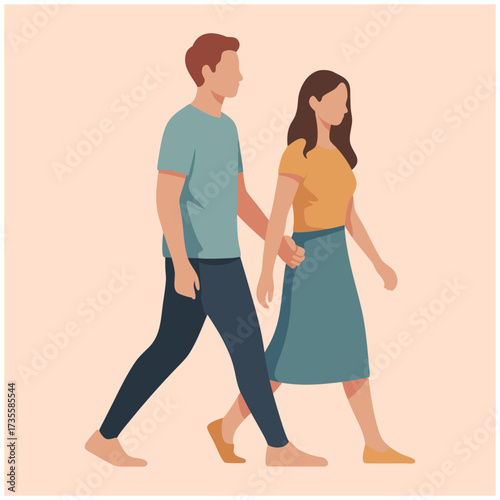 Vector illustration of a man and a woman walking together