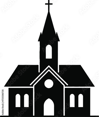 Simple black silhouette of a traditional church building