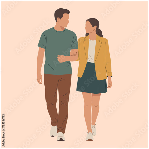 Vector illustration of a man and a woman walking together