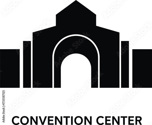 Black silhouette of a convention center entrance