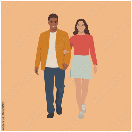 Vector illustration of a man and a woman walking together