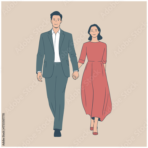 Vector illustration of a man and a woman walking together