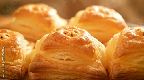 Freshly baked golden brown flaky puff pastry delights.