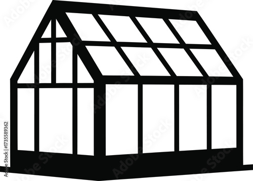 Simple black and white illustration of a greenhouse structure