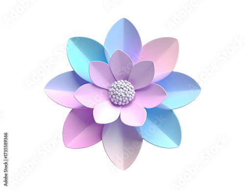 A stylized, multi-layered flower with pastel petals and a bead-like center