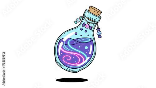 Potion of Mystery: A whimsical potion bottle containing an alluring and magical swirling elixir of vibrant colors, emanating an aura of enchantment and mystique.