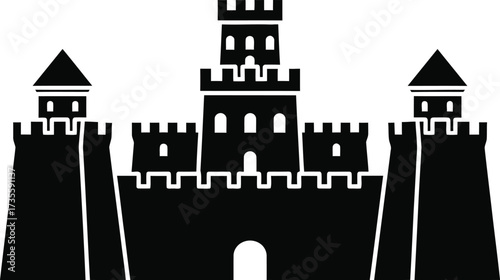 Black silhouette of a medieval castle with towers and battlements