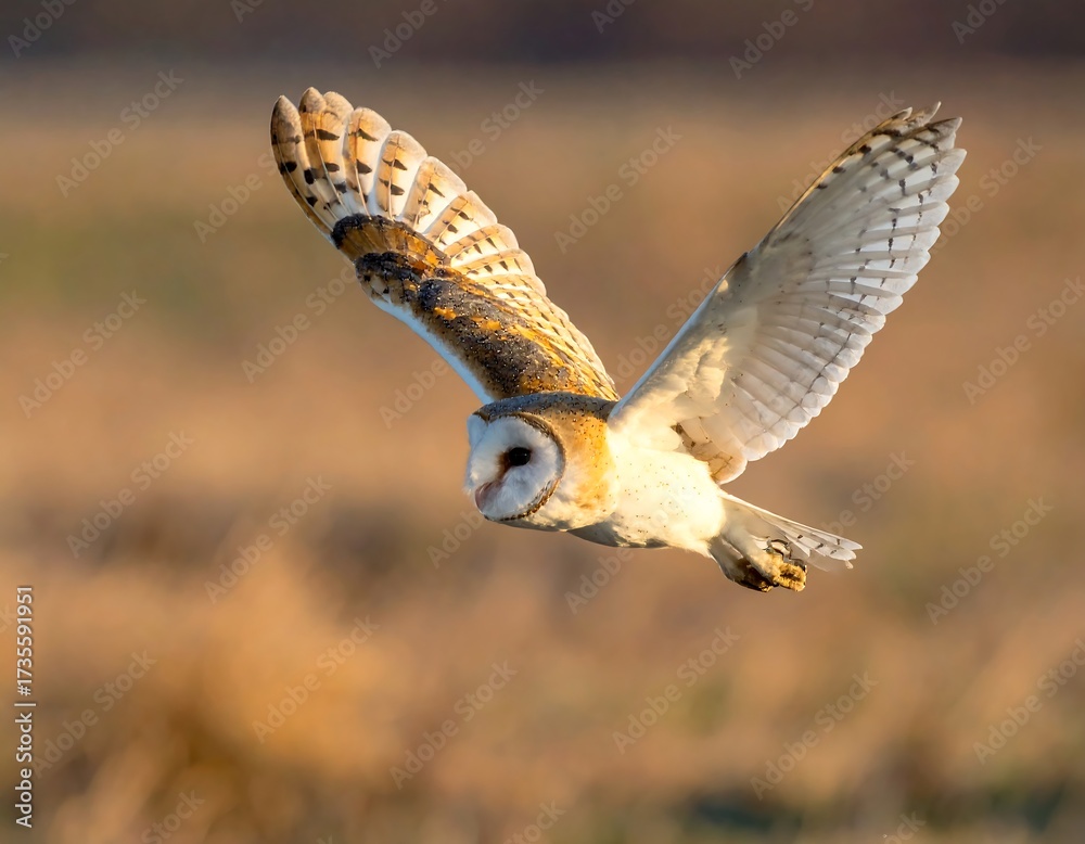 Fototapeta premium Barn Owl in Flight, Beautiful Bird of Prey.