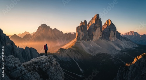 Epic Mountain Sunrise with Lone Hiker