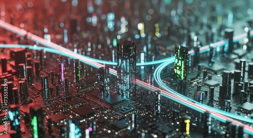 Cyberpunk Circuit Board City at Night