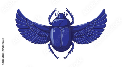 Blue Scarab Beetle with Wings.