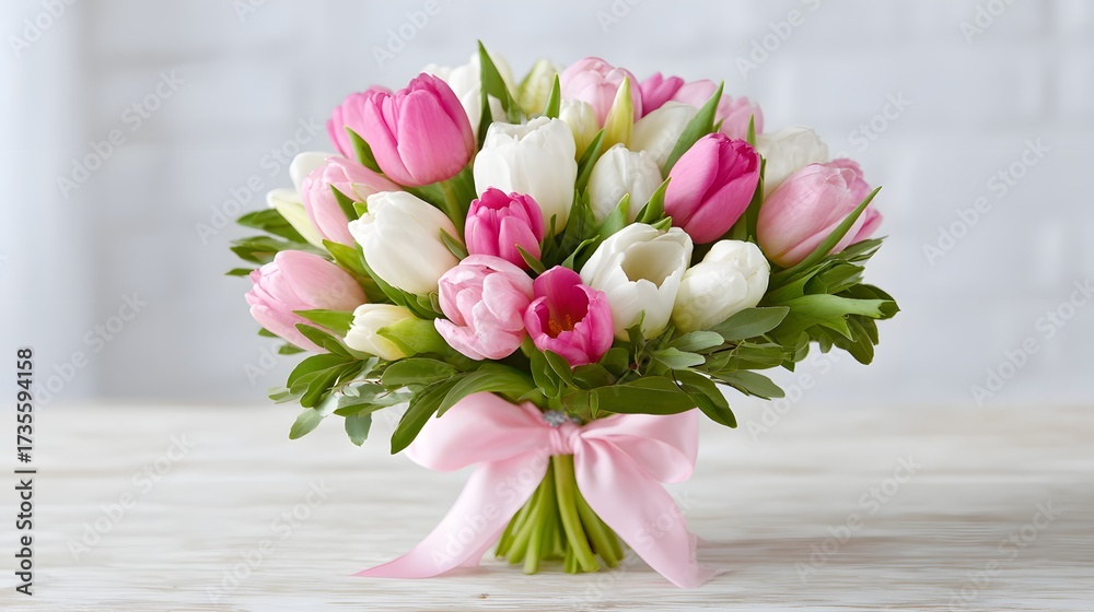 Obraz premium Vibrant tulips bouquet pink and white, generation AI 