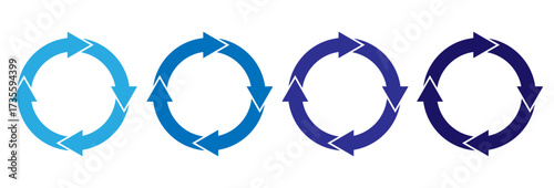 Set of blue circular icons with four arrows