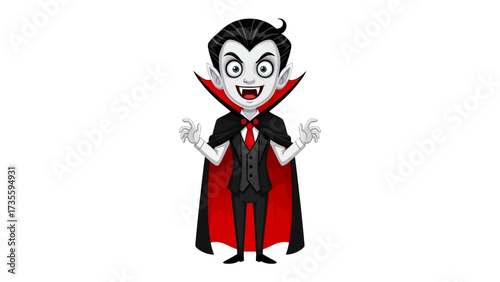 Cartoon Vampire: A charming cartoon vampire stands, his cloak billowing, his fangs bared. A spirited and fun representation.