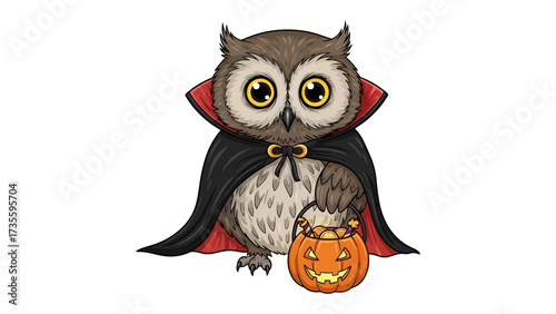 Spooky Owl with Pumpkin Lantern: This charming illustration features a whimsical owl decked out in a cape and clutching a glowing pumpkin lantern, perfect for adding a touch of Halloween mischief.