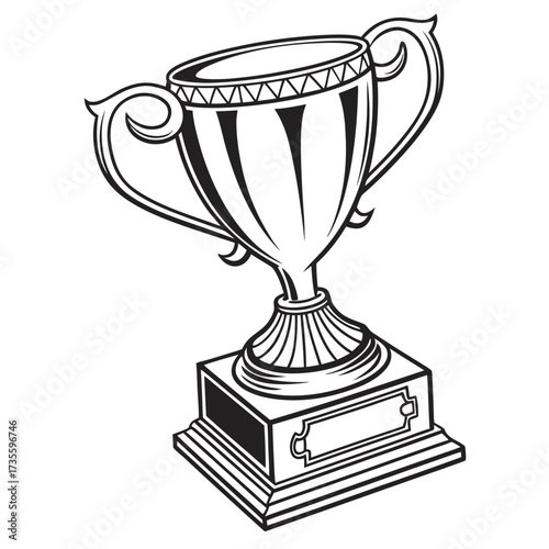 Vector art of a handdrawn illustration of a trophy cup, symbolizing victory and achievement, with intricate details and a classic design