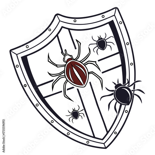 Illustration of a shield protecting against bugs, symbolizing cybersecurity and antivirus protection, ideal for tech blogs and security awareness campaigns