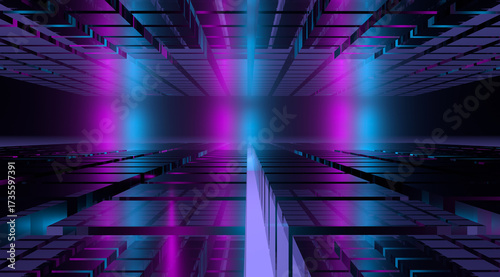 Dark abstract background with ultraviolet neon glow