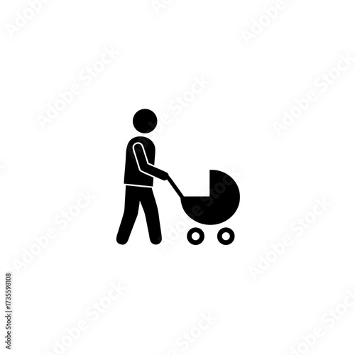 Man pushing stroller isolated on white background  