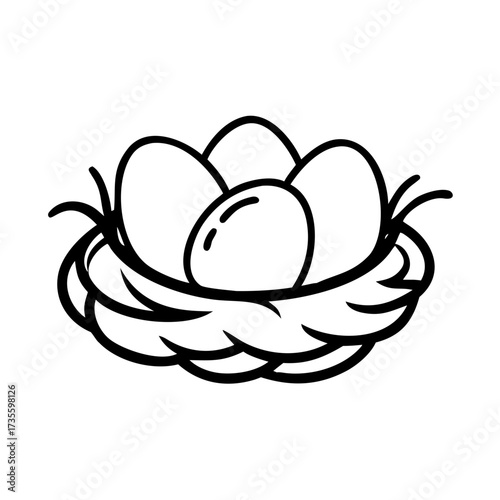 Nest with eggs in minimal line art style for spring equinox celebration  