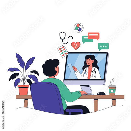 Patient consults a doctor remotely using a computer and tablet.