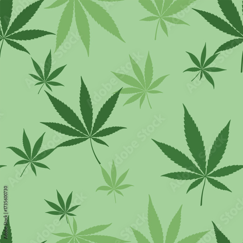 Green marijuana leaves pattern on a light green background.