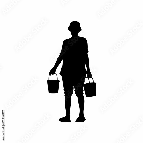 Silhouette of caregiver supervising sand play with buckets isolated on white background