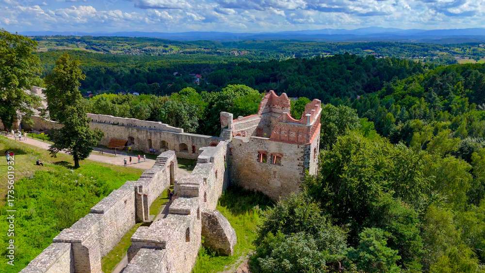 Fototapeta premium Tenczyn Castle, Poland, aerial drone view
