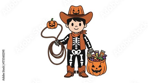Cowboy with Halloween Spirit: A cartoon image shows a young boy in a Halloween costume, embracing the spirit of Halloween.