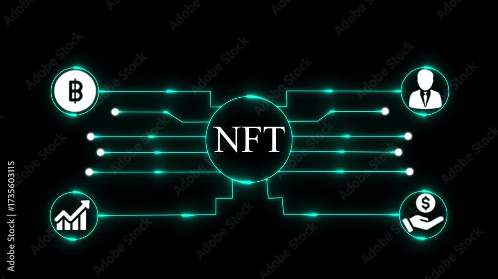 NFT Digital Network Connecting Bitcoin Investment Business and People with NFT Text nonfungible token