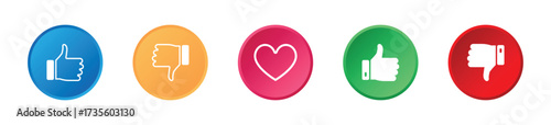Thumb like dislike circular flat icon set. Set of Thumb up, like, thumb down icon - Stock Vector 