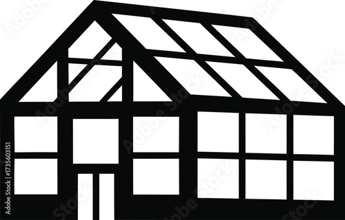 Simple black and white illustration of a greenhouse structure