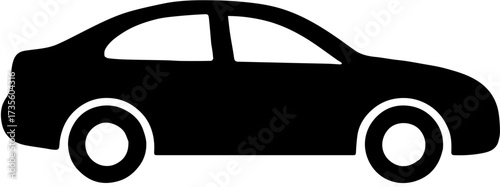 Black and white vector cartoon car icon silhouette for traffic and road transport illustration