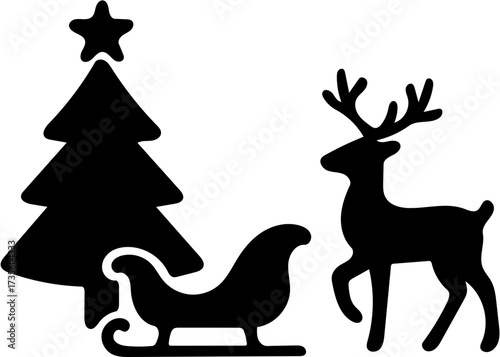A simple vector illustration of a Christmas reindeer or deer silhouette with antlers for a winter holiday card design