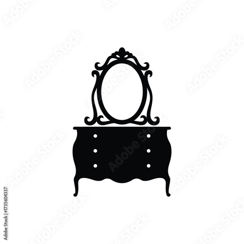Ornate vanity table with oval mirror silhouette
