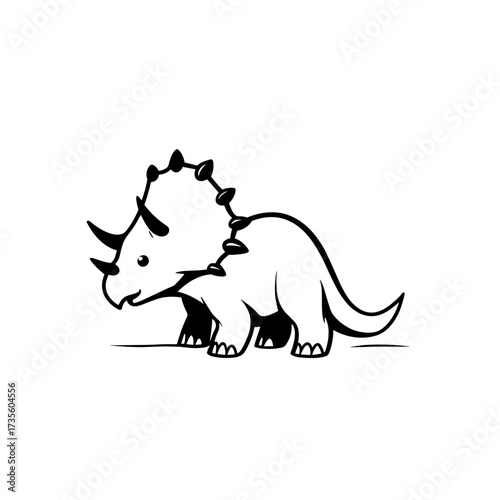 Triceratops. Triceratops simple black and white line art vector logo