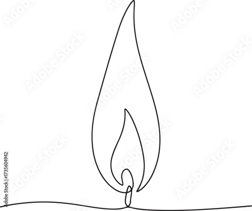Continuous line drawing of a burning candle flame
