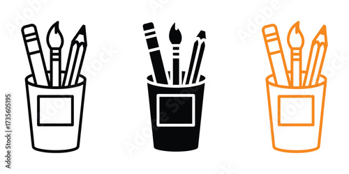 Pen holder icon vector. Essential art supplies symbol. vector illustration.