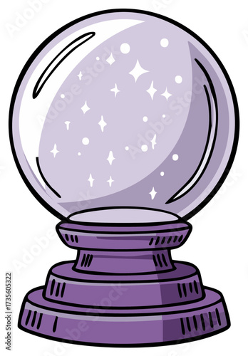 Cartoon illustration of a fortune telling crystal ball with stars
