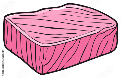 Cartoon illustration of a fresh raw tuna steak or fish fillet block