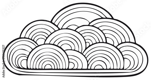 Cloud Shape Made of Arcs or Semi Circles Stacked in Rows Abstract Background White Black Design